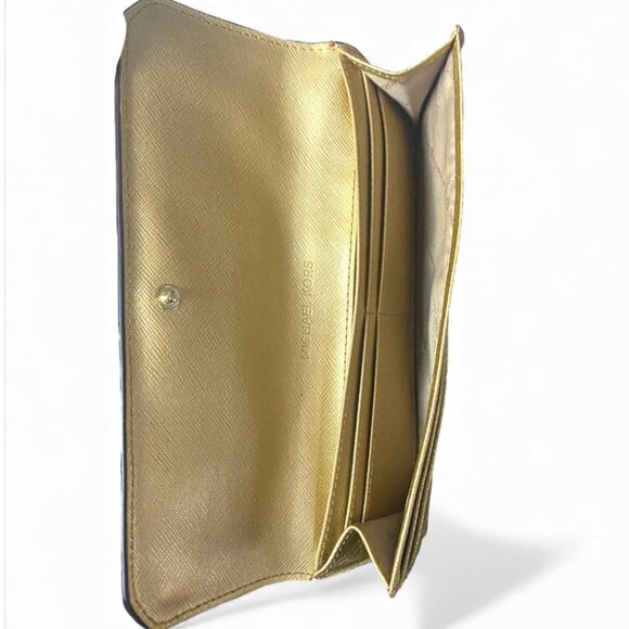 MICHAEL KORS - METALLIC GOLD PEBBLED LEATHER HAYES FLAT WALLET - Picture 2 of 4